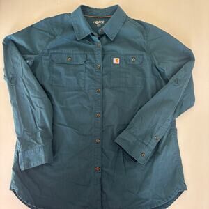 Carhartt Women’s Large Teal Force button up shirt Workwear long sleeve Utility